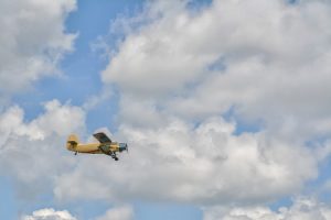 crop duster in flight