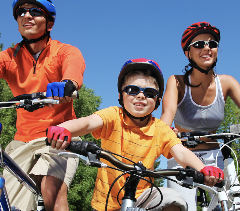 family on bikes