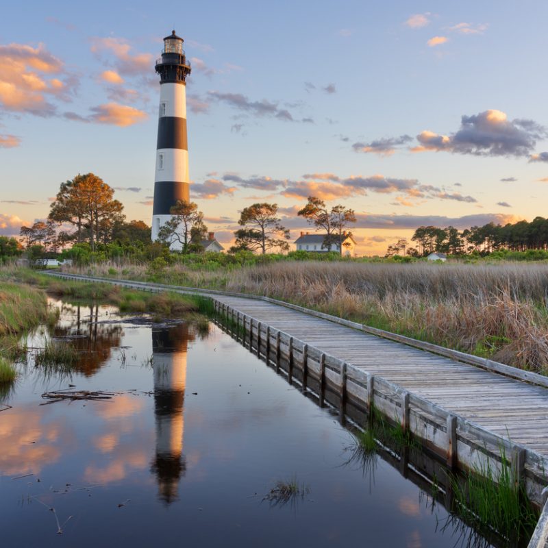The Bodie Island Light Station in the Outer Banks of North Carolina, USA